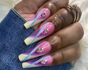 Bianca | 10 Luxury Press On Nails | bling nails | coffin nails | Easter nails | spring nails| Glass nails| new press on nails