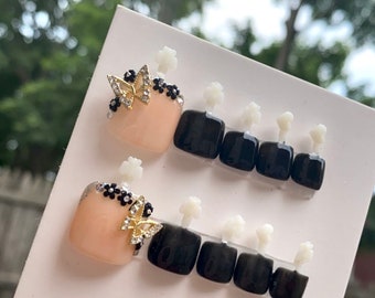 Scarlet | Press On Nails | Press On Toe Nails | Black Toe Nails | Butterfly Nails