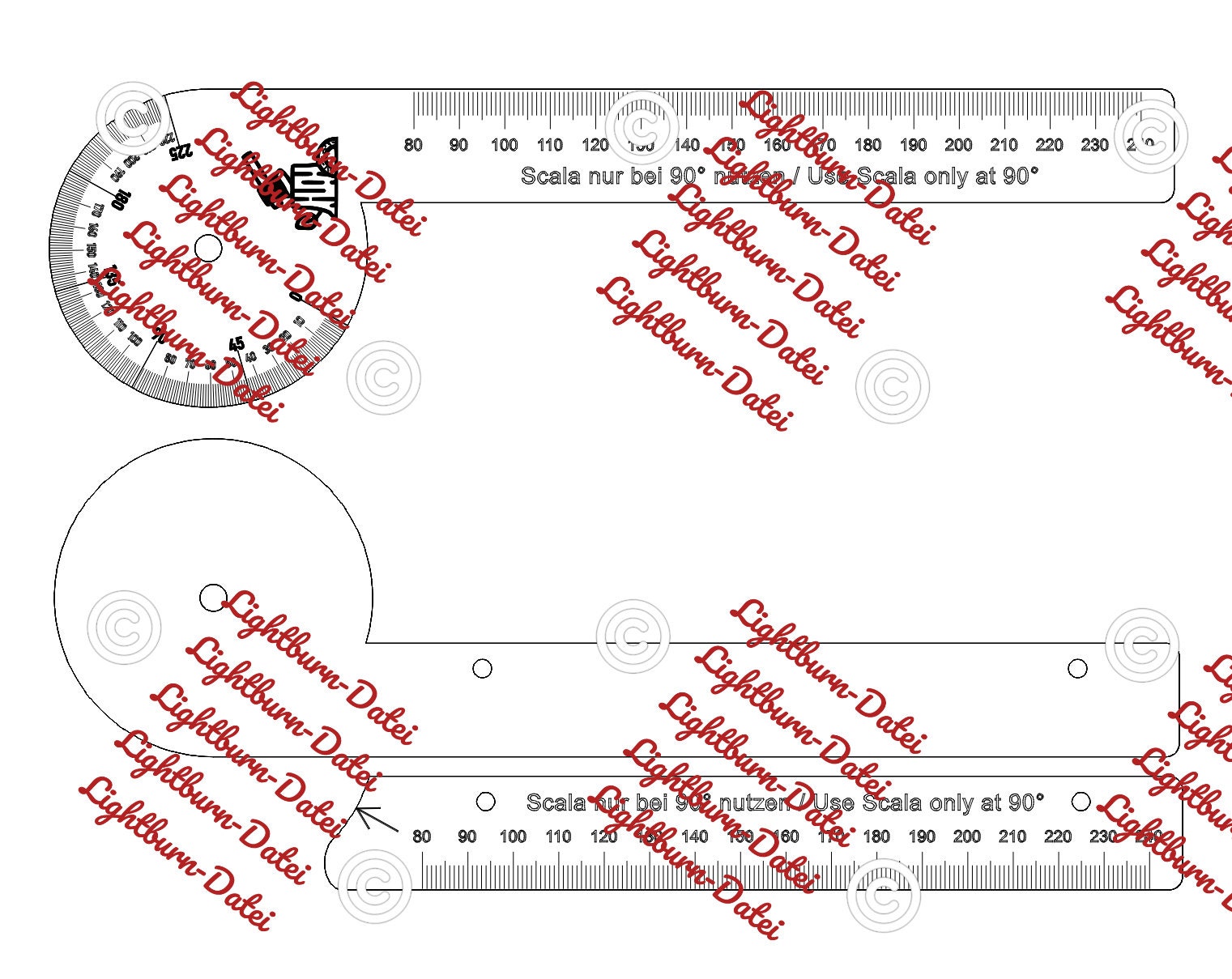Laser Cutting Lightburn Plan Drawing - Protractor Degree Gauge Angle ...