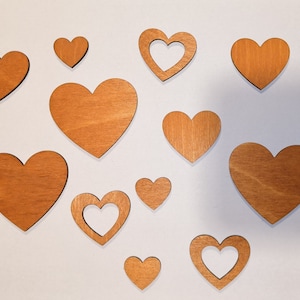 48 pieces of wooden hearts, brown stained, hearts love heart wedding Mother&#39;s Day anniversary Valentine&#39;s Day
