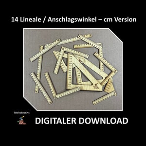 Laser Cutting Lightburn Plan Drawing - 14 rulers in cm - Try square helper workshop - SVG DFX LBRN2 AI files in zip package