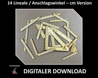 Laser Cutting Lightburn Plan Drawing - 14 rulers in cm - Try square helper workshop - SVG DFX LBRN2 AI files in zip package