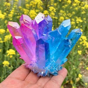 1PC Blue/Red Titanium Aura Quartz Cluster,Quartz Vug,Crystal Point,Mineral Specimen,Home decoration,Crystal healing,crystal Gifts