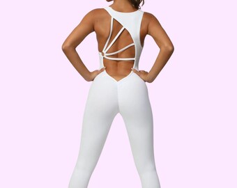 Hollow Out Yoga Bodysuit | Sleeveless Skinny Fit Sports Romper | Solid Colors | Stretchy Bodycon | Sizes S-L Athletic Romper | Fitness