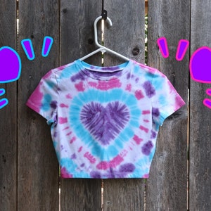 Purple Heart with Blue and Pink Tie Dye Crop Top Shirt image 6