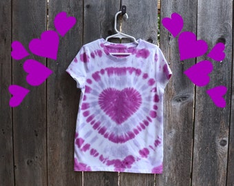 Violet and Lavender Tie Dye Heart Design Shirt for Girls