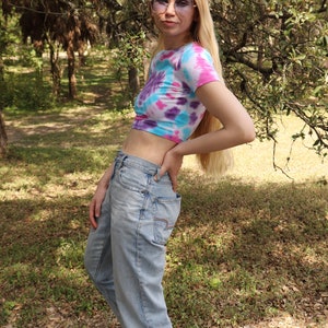 Purple Heart with Blue and Pink Tie Dye Crop Top Shirt image 3