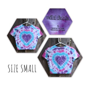 Purple Heart with Blue and Pink Tie Dye Crop Top Shirt image 7