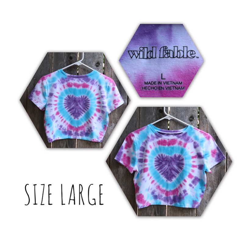 Purple Heart with Blue and Pink Tie Dye Crop Top Shirt image 9