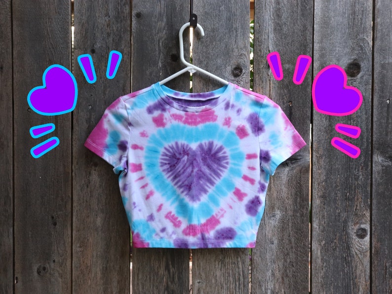 Purple Heart with Blue and Pink Tie Dye Crop Top Shirt image 6