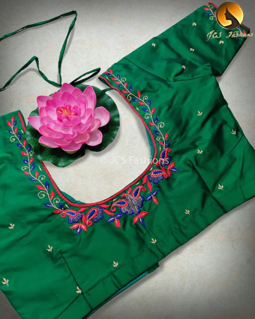 white raw silk aari work blouse back design embroidered detail main image 1