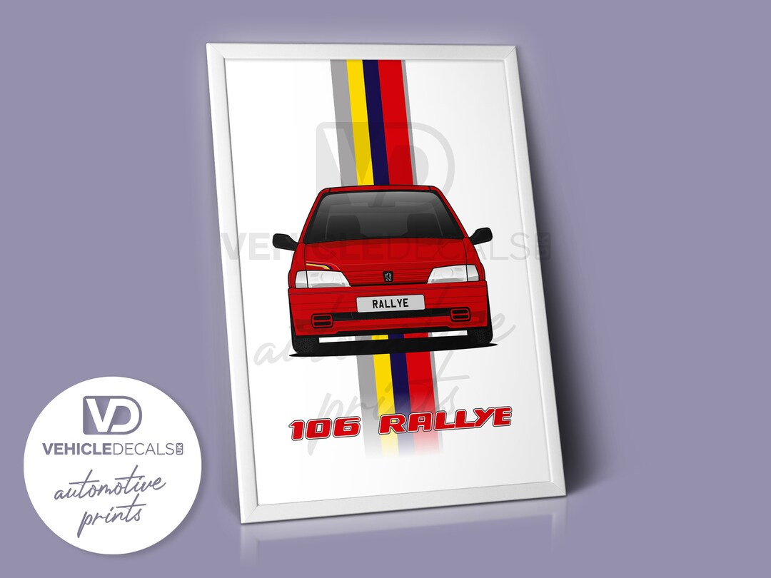 Peugeot 106 S1 Rallye (red) Stripe Poster Drawing Automotive Print ...