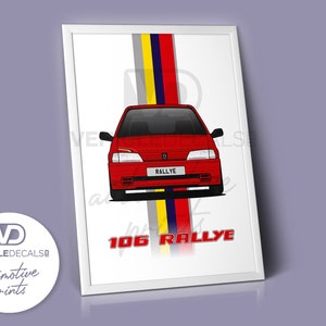 Peugeot 106 S1 Rallye (Red) Stripe Poster Drawing Automotive Print Retro Classic