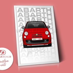 Fiat 500 595 695 Abarth (Red) Special Edition Poster Drawing Automotive Print Retro Classic
