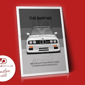BMW E30 M3 &quot;Anything worth doing&quot; Poster Drawing Automotive Print Retro Classic