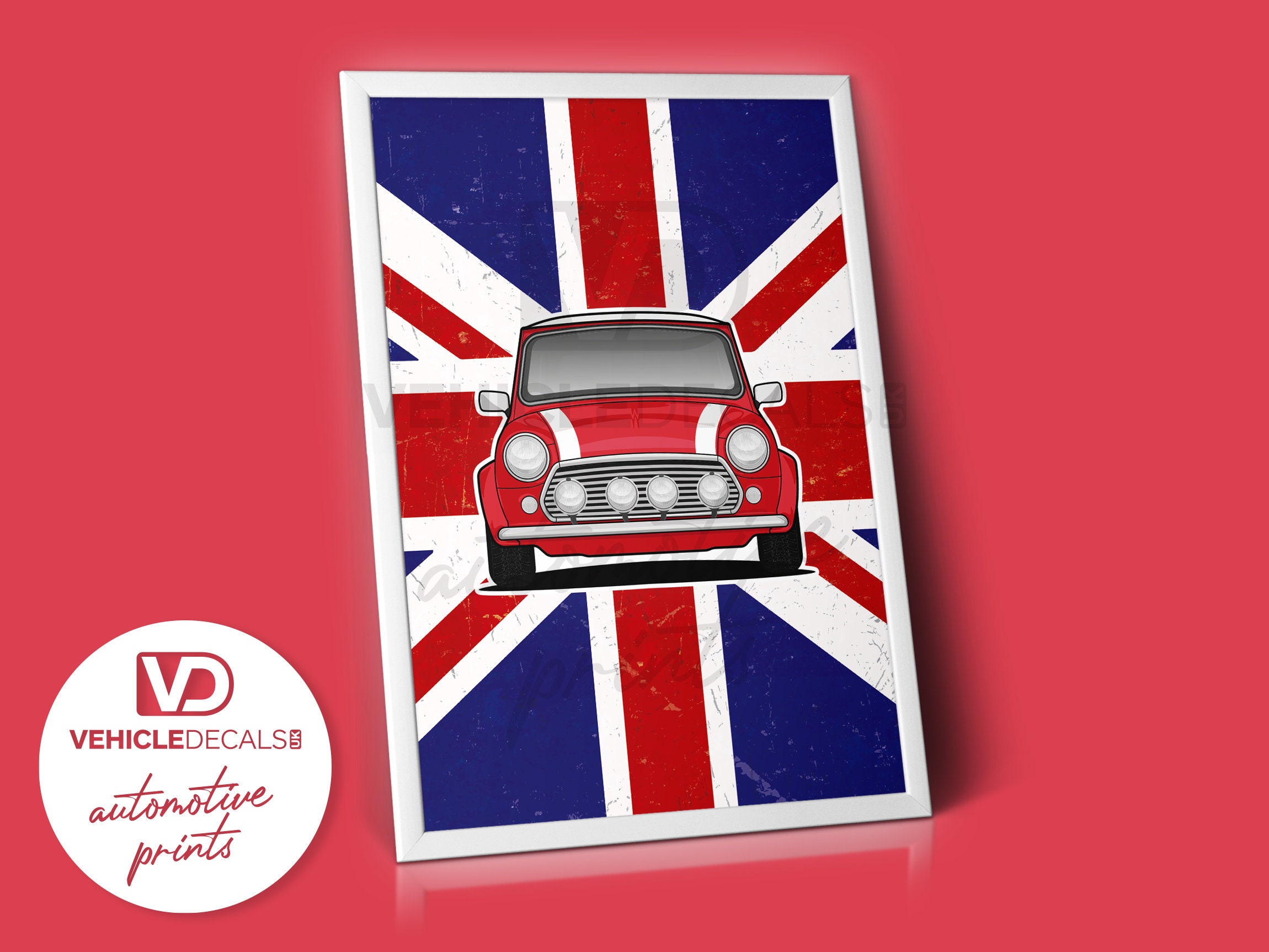 Mini Cooper Union Jack Poster Drawing Automotive Print Retro Classic