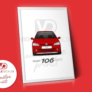 Peugeot 106 GTI Red Poster Drawing Automotive Print Retro Classic