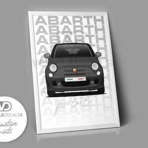 Fiat 500 595 695 Abarth (Black) Special Edition Poster Drawing Automotive Print Retro Classic