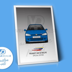Peugeot 106 S2 Rallye (Blue) Poster Drawing Automotive Print Retro Classic