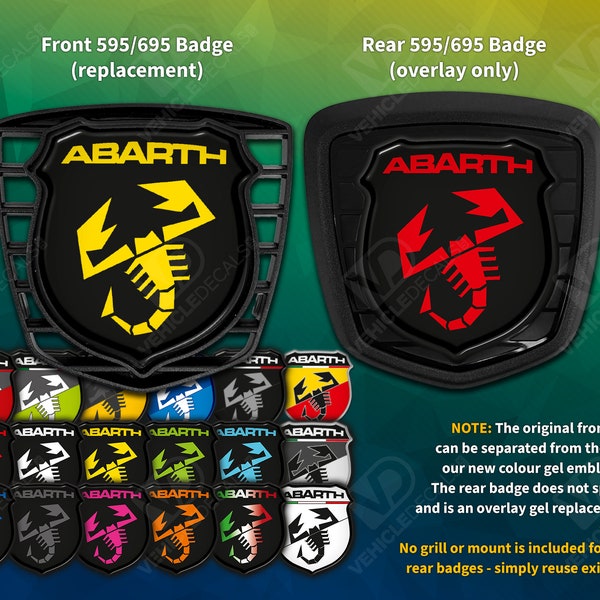 Fiat 500 Abarth (595 695) Front and Rear Coloured Gel Resin Badges