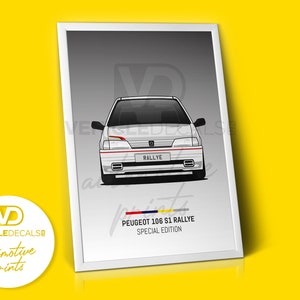 Peugeot 106 S1 Rallye (White) Special Edition Poster Drawing Automotive Print Retro Classic