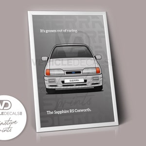 Ford Sierra Sapphire Cosworth &quot;Grown Out of Racing&quot; Drawing Automotive Print Retro Classic