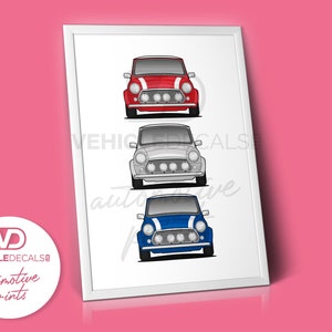 Impresión de dibujo artístico de Mini Coopers Set de 3 pósteres Dibujo Automotriz Retro Clásico
