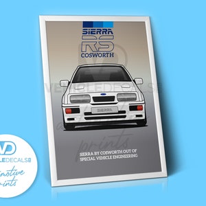 Ford Sierra RS Cosworth &quot;Special Engineering&quot; Drawing Automotive Print Retro Classic