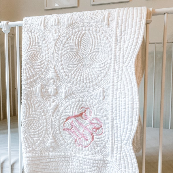 Monogrammed Heirloom Baby Quilt | Baby Gift Personalized | Baby Shower Gift | Personalized Baby Blanket | Monogrammed Baby Blanket