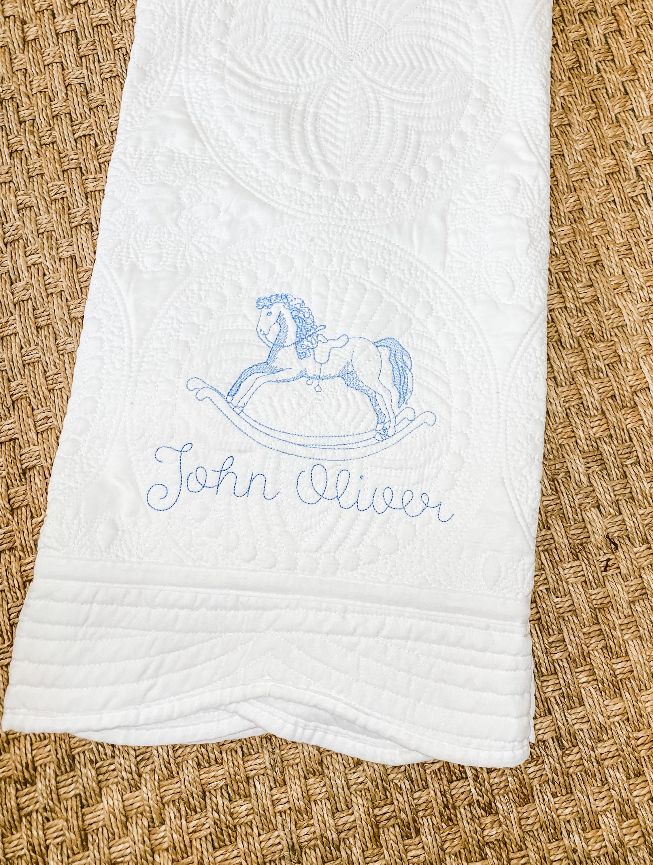 Monogrammed Heirloom Baby Quilt Rocking Horse Baby Blanket Etsy