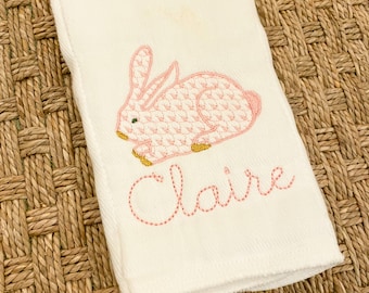 Monogrammed Burp Cloths, Embroidered Bunny Burp Cloths, New Baby Gift, Baby Accessories, Baby Shower Gift