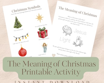 Betekenis van afdrukbare kerstactiviteit | Werkblad christelijke kerstsymbolen | Jezus is de reden