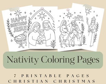 Bundel kerststalkleurplaten | Christelijke kerstprintables | Wijze mannen, engel, heilige familie Kleurplaten