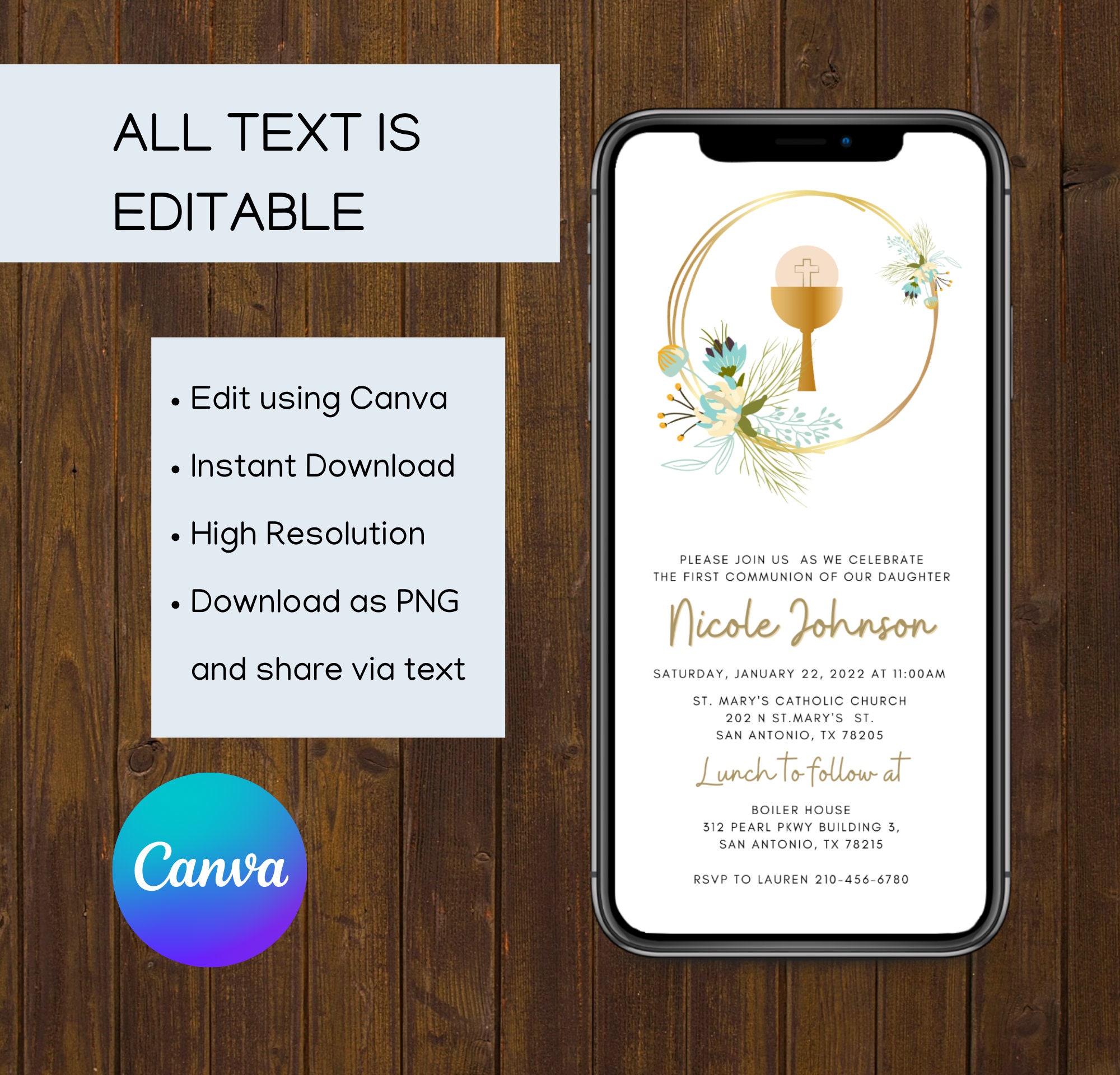 Digital First Communion Invitation Digital Communion - Etsy