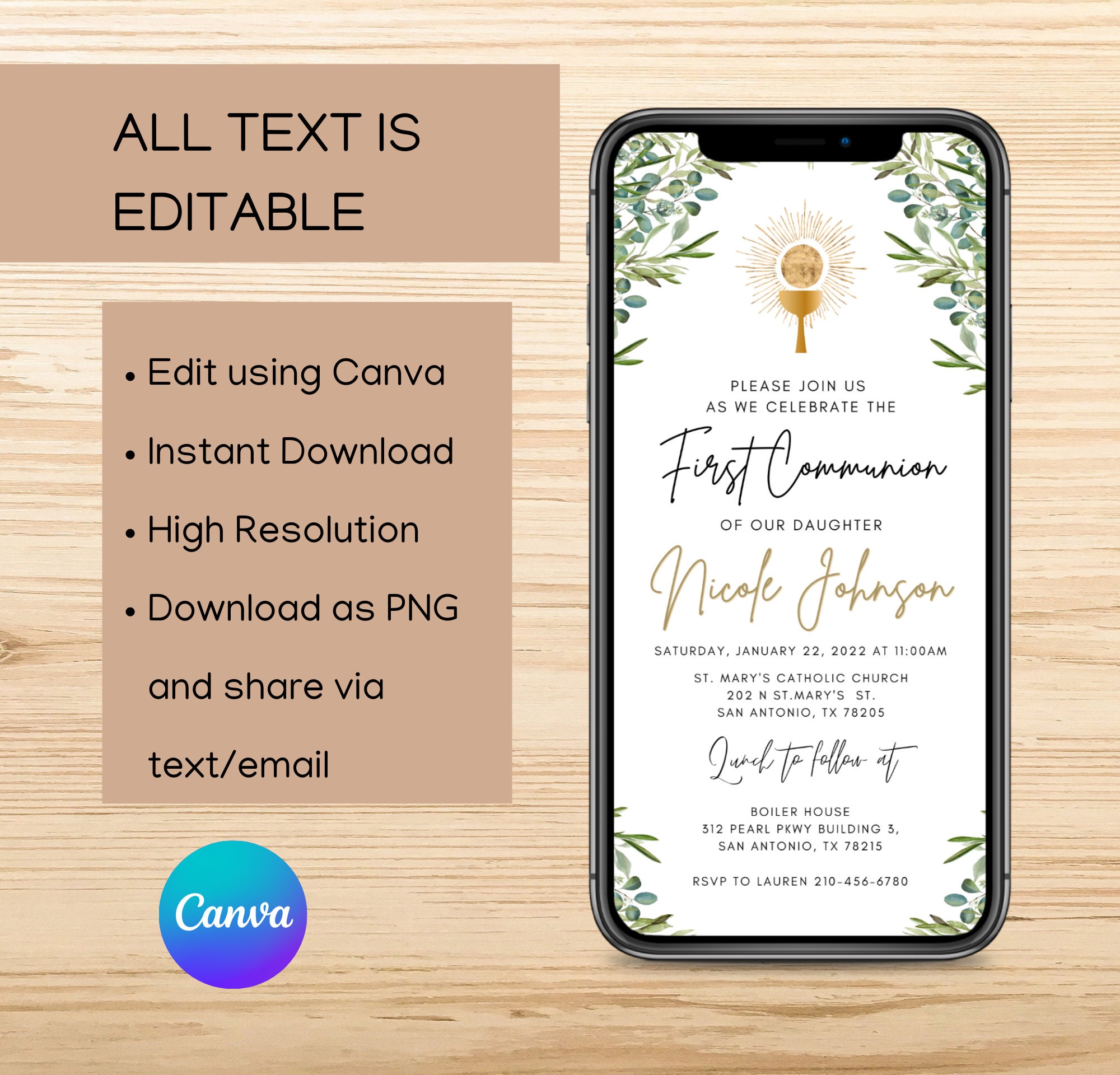 Digital First Communion Invitation Digital Communion Invitation ...