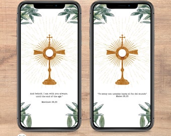 Blessed Sacrament Phone Wallpaper Catholic Iphone wallpaper Phone Background Christian Eucharist Greenery Bilingual Santisimo Sacramento