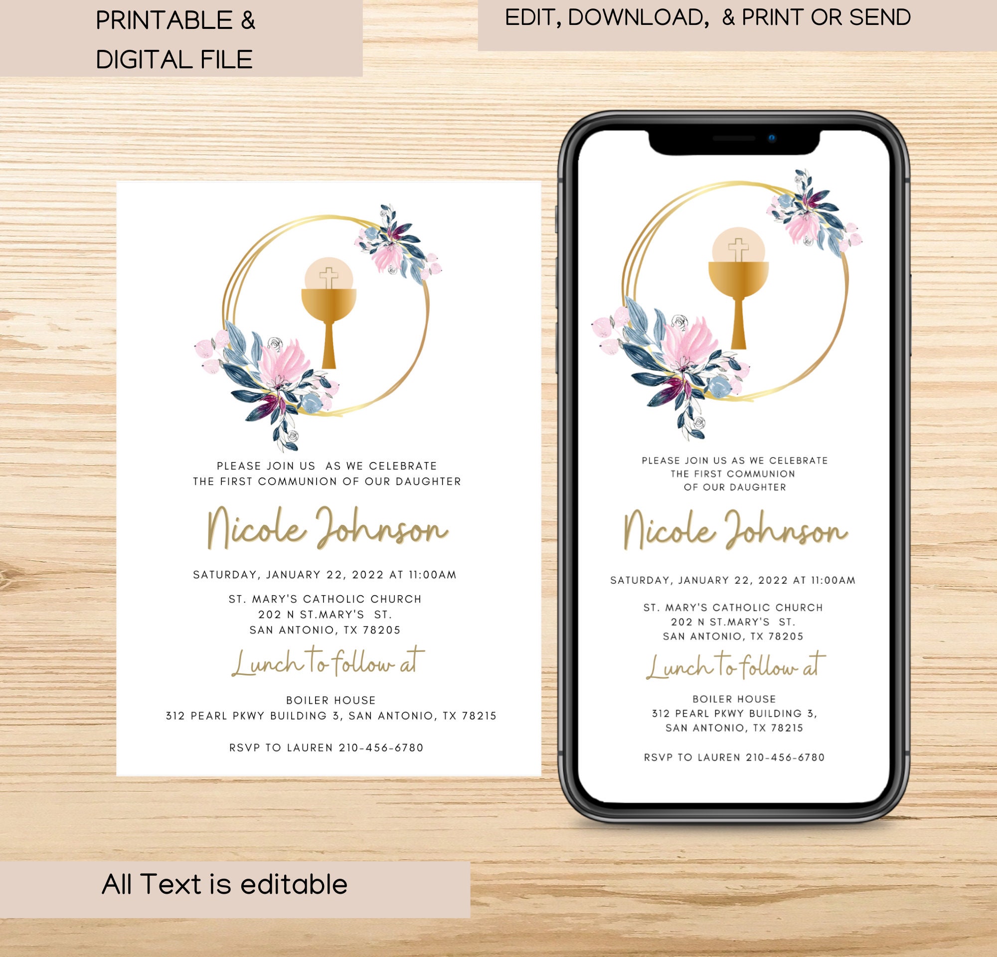 Digital First Communion Invitation Digital Communion Invitation ...