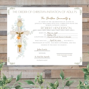 OCIA-certificaat voor kandidaten Certificaat Orde van christelijke initiatie van volwassenen Certificaat RCIA-coördinator Bron Certificaat Eerste Communie