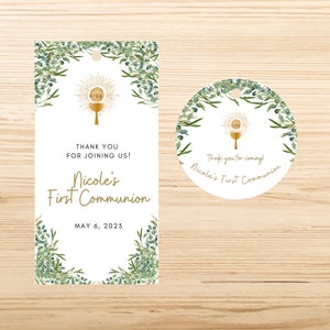 Digitale Erstkommunion Favor Tags Danke Tags Digitale Kommunion Einladung Vorlage Canva Bearbeitbar Katholisch Gold Boho geschlechtsneutral