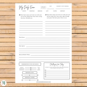 May include: A printable daily exam worksheet with sections for reflection, challenges, and emotional state. The worksheet includes prompts for prayer and self-reflection.
