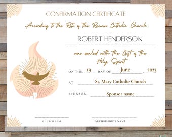 Catholic Confirmation Certificate: Editable Template (Digital Download)