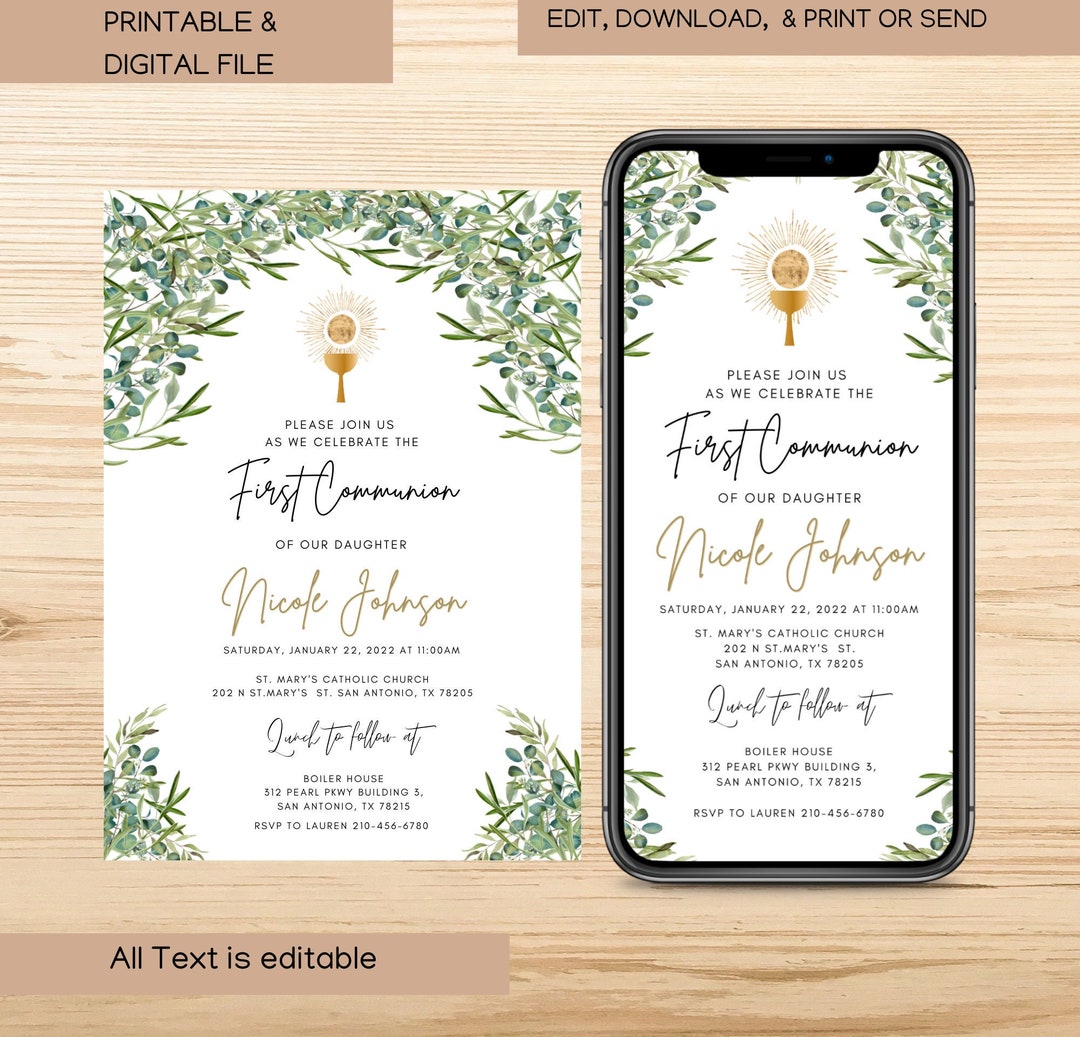 Digital First Communion Invitation Digital Communion Invitation ...
