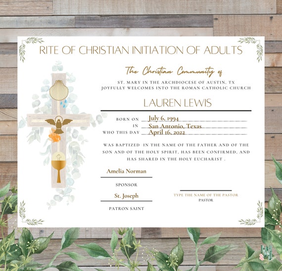 RCIA Certificate for Catechumens Rite of Christian Initiation | Etsy ...