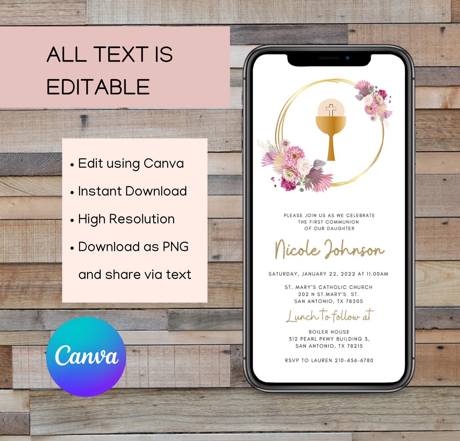 Digital First Communion Invitation Digital Communion Invitation ...