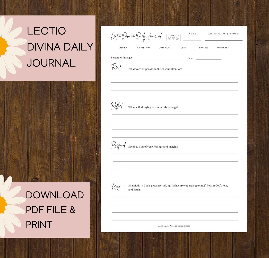 Lectio Divina Daily Journal Printable Download Catholic Prayer Etsy