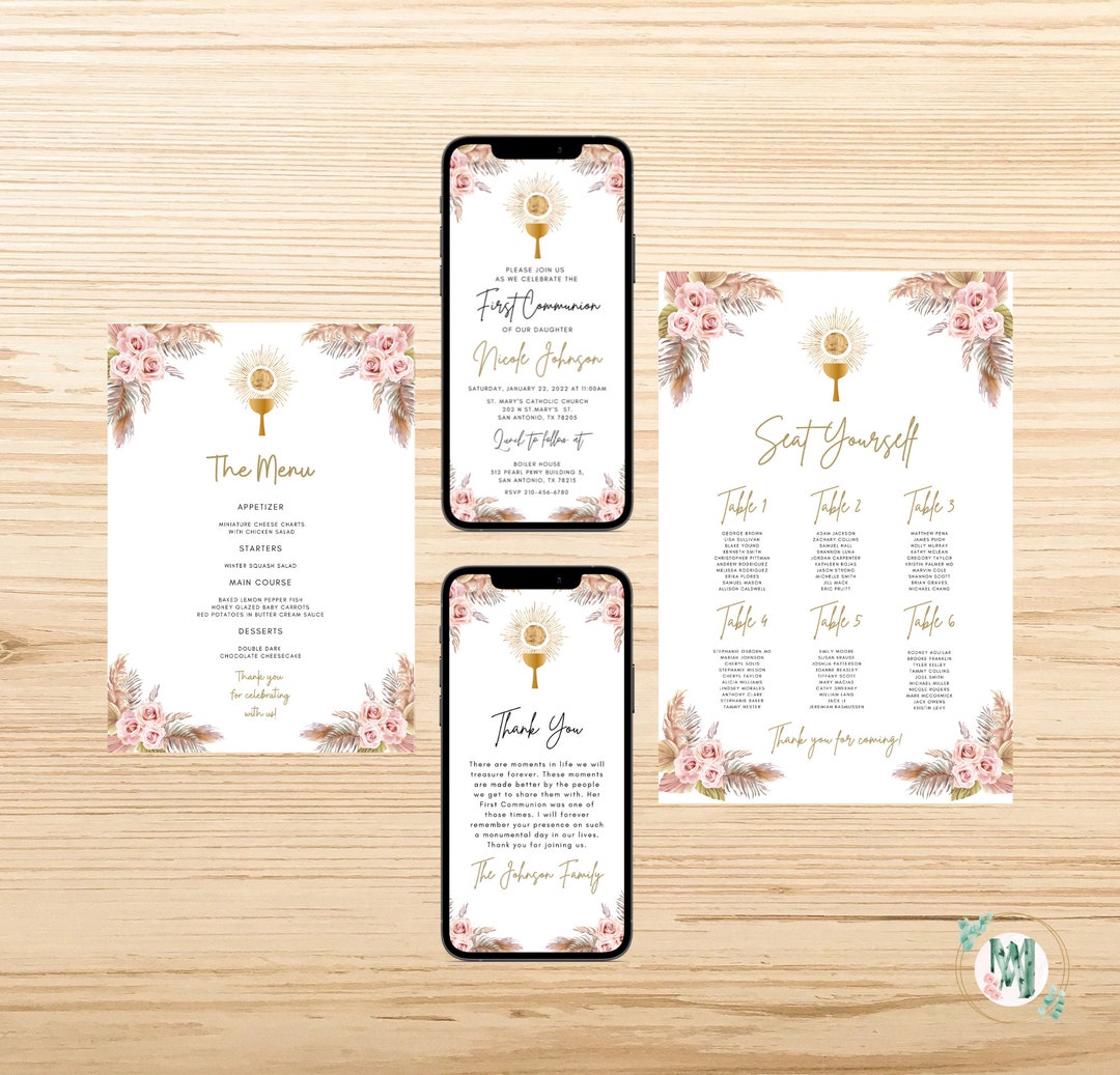 First Communion Bundle. First Communion Digital Invitations, Menu Card ...