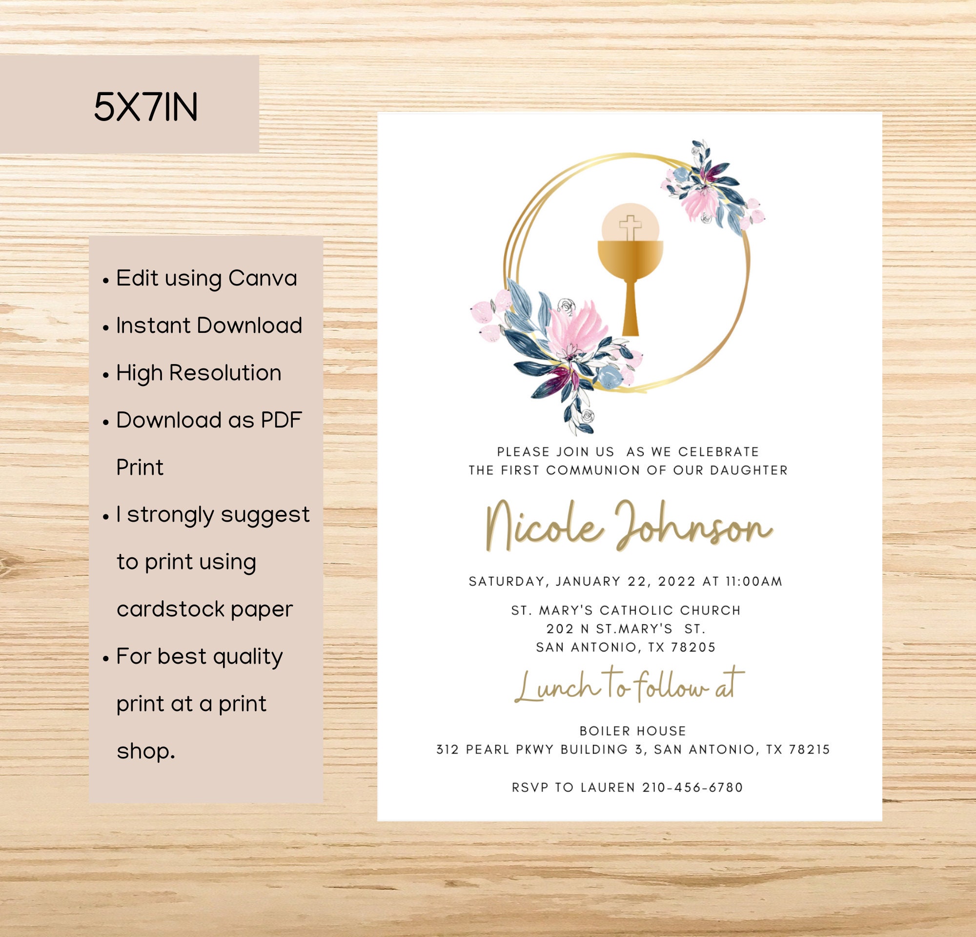 Printable First Communion Invitation Communion Invitation Template ...