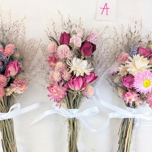 Three Mini Dried Flower Bouquets/Mini Dried Rose Bouquets/Bunches of Beauty Bouquets