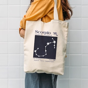 fourre-tout constellation du zodiaque | Cadeau d'astrologie personnalisé | Choisissez votre signe astrologique | Fourre-tout en toile réutilisable esthétique | Livraison gratuite