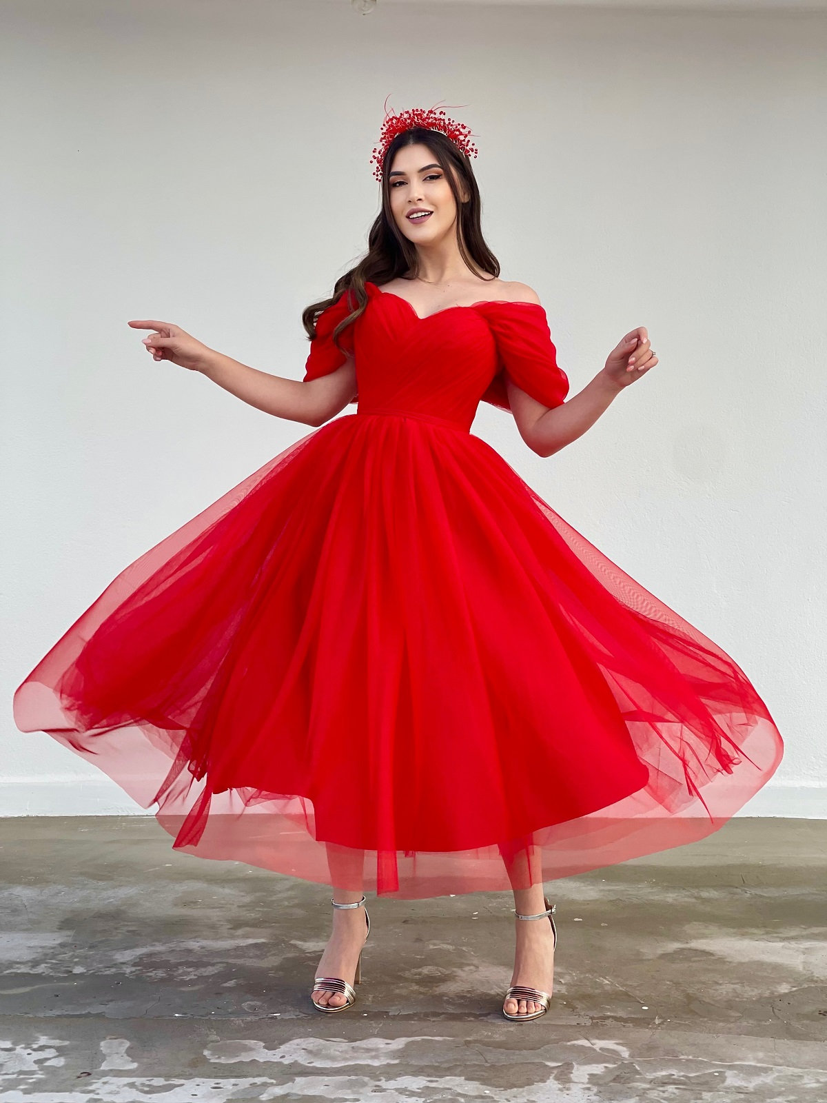 red tulle dress